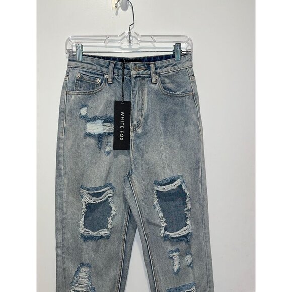 NWT White Fox Blue Lets Bounce Disressed Boyfriend Jeans Women Size Small - Picture 3 of 13
